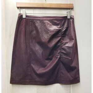 Free People Ruched Mini Skirt, Rumi, Faux Leather, Small, Midnight Burgundy